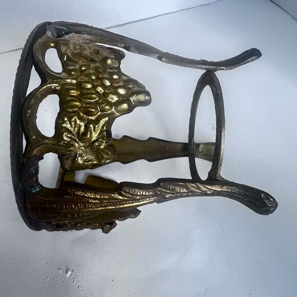Vtg Brass & Crackle Glass Candlel Holder Vase Compote Bowl Grape Motif Design ** - Picture 11 of 13
